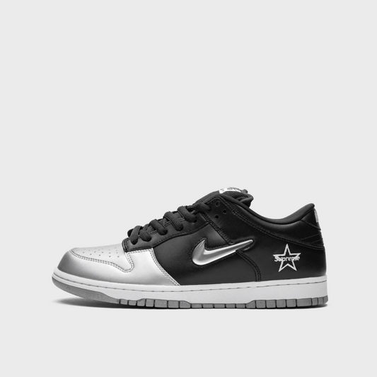 Nike SB Dunk Low Supreme Jewel Swoosh Silver Black