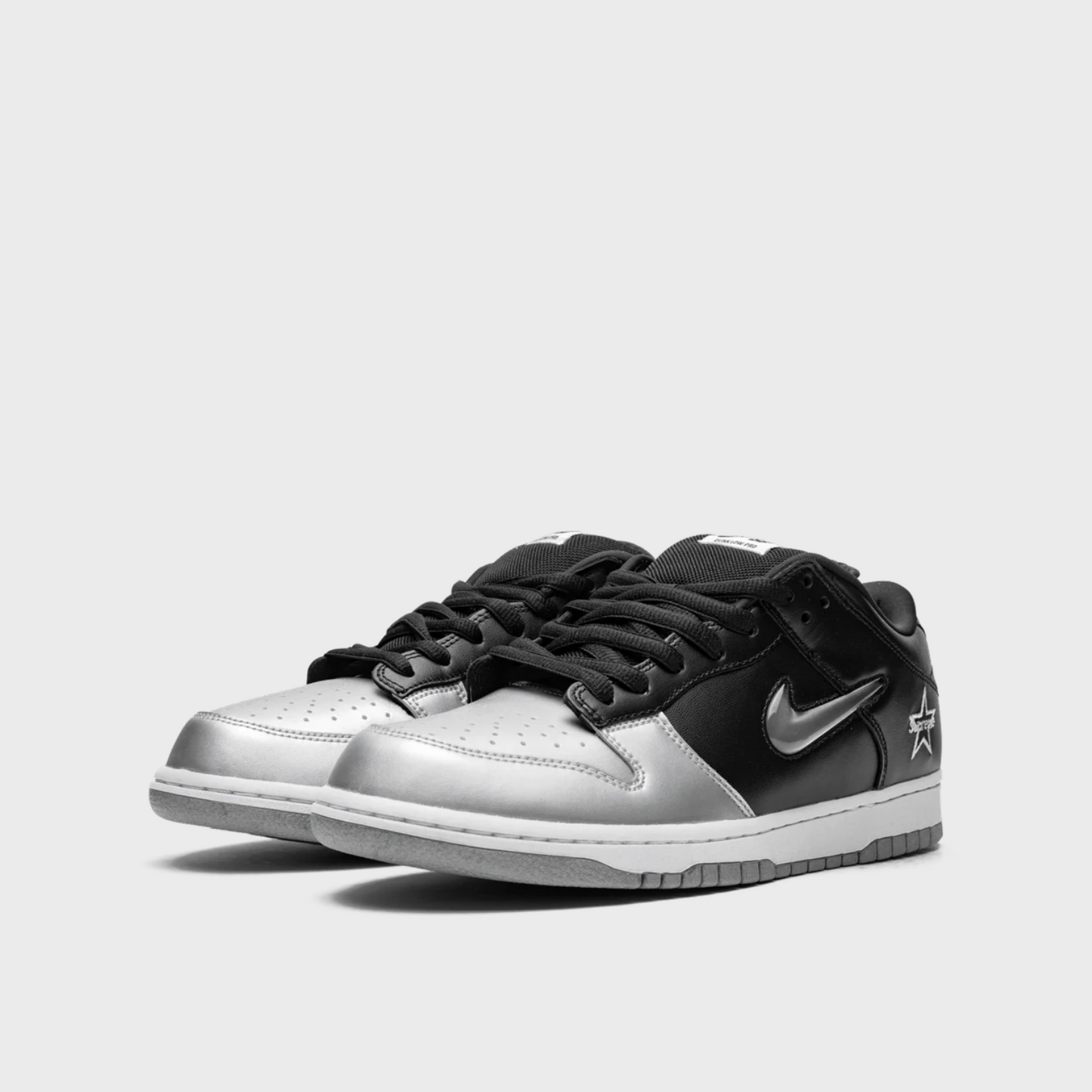 Nike SB Dunk Low Supreme Jewel Swoosh Silver Black